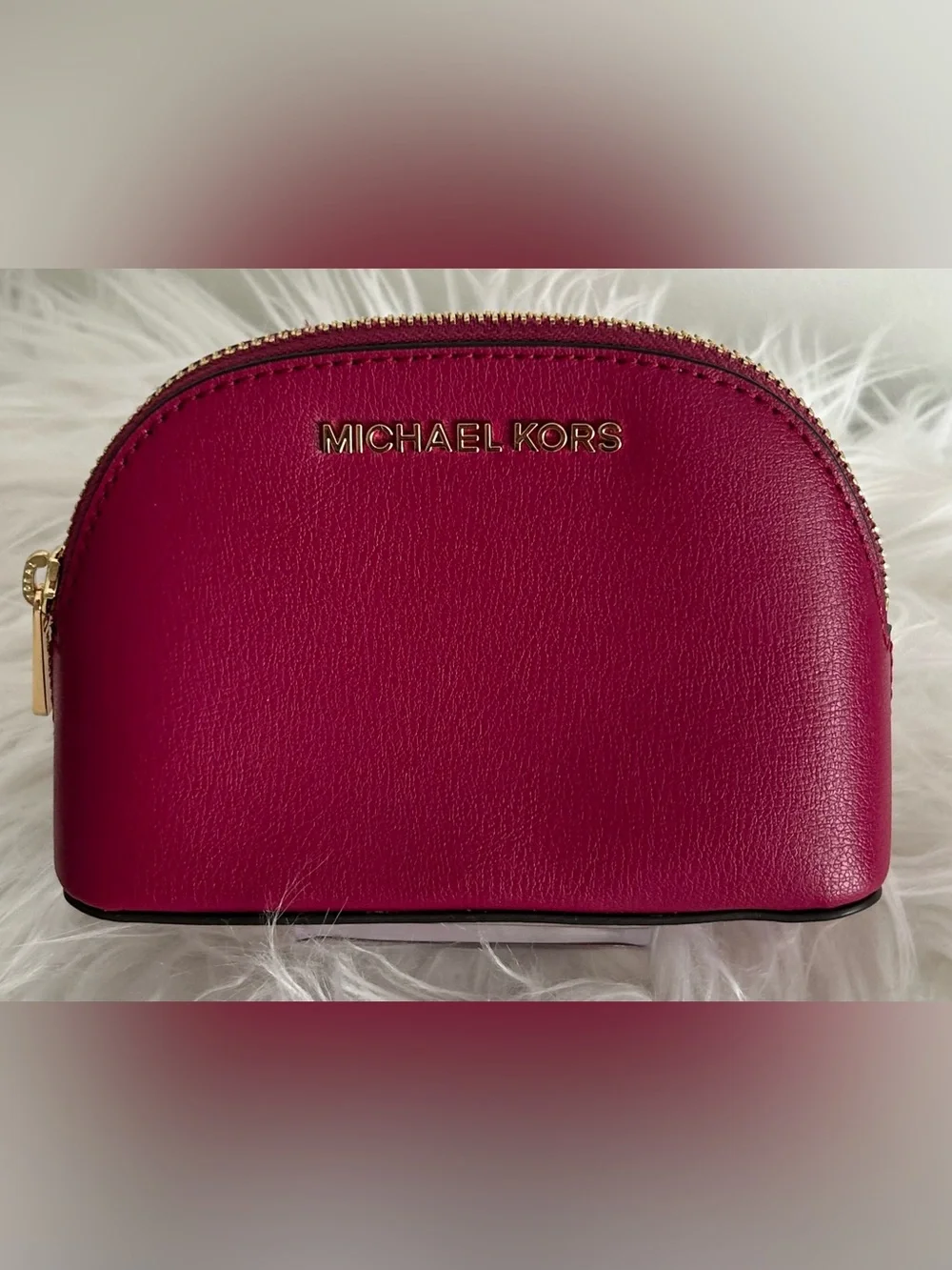 Michael Kors Jet Set Travel Leather Cosmetic Case Makeup Bag Fuchsia Pink Pouch